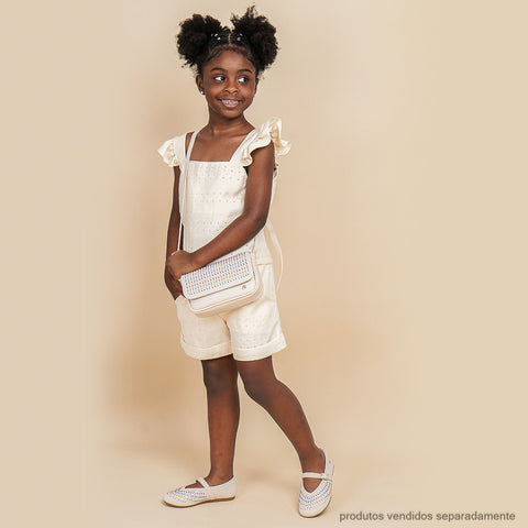 Short Infantil Pampili Bolsos com Strass Furta-Cor Off White