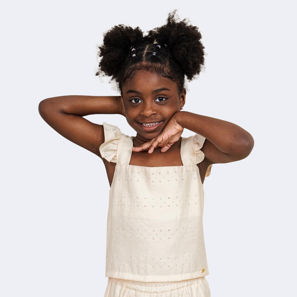Blusa Infantil Pampili Alças com Babados Off White