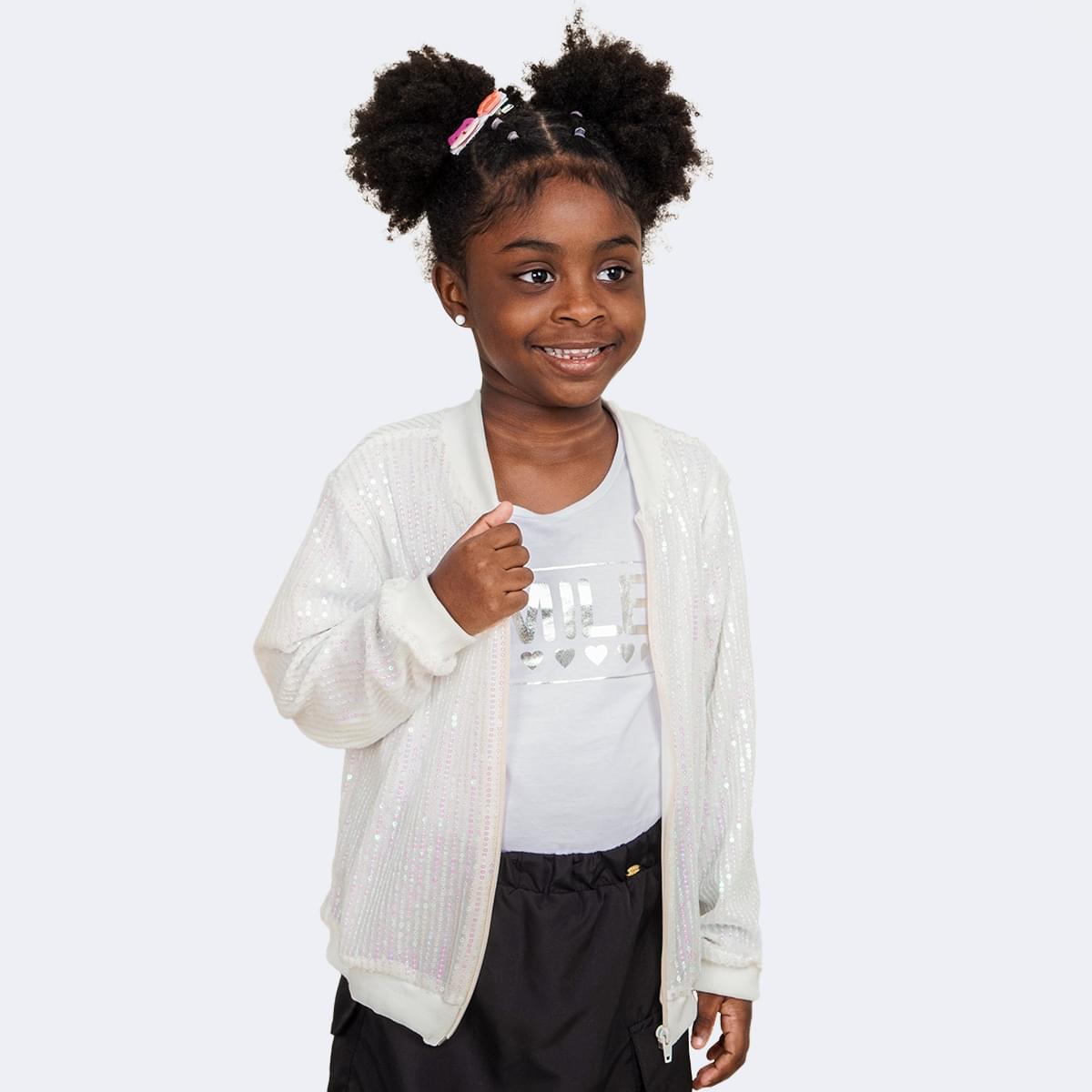 Jaqueta Infantil Pampili Paetês Furta-Cor Branca