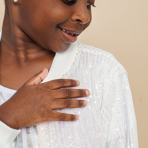 Jaqueta Infantil Pampili Paetês Furta-Cor Branca