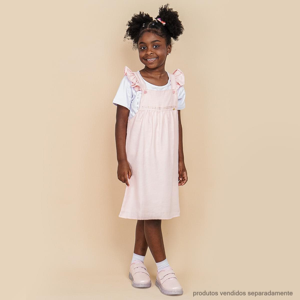 Vestido Infantil Pampili Jardineira Rosa