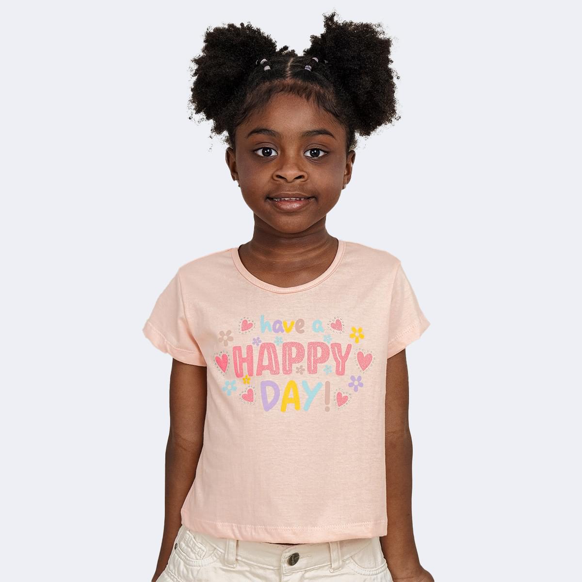 Camiseta Infantil Pampili Happy Day Pêssego
