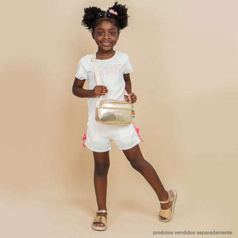 Bolsa Infantil Tiracolo Pampili com Miçangas Dourada