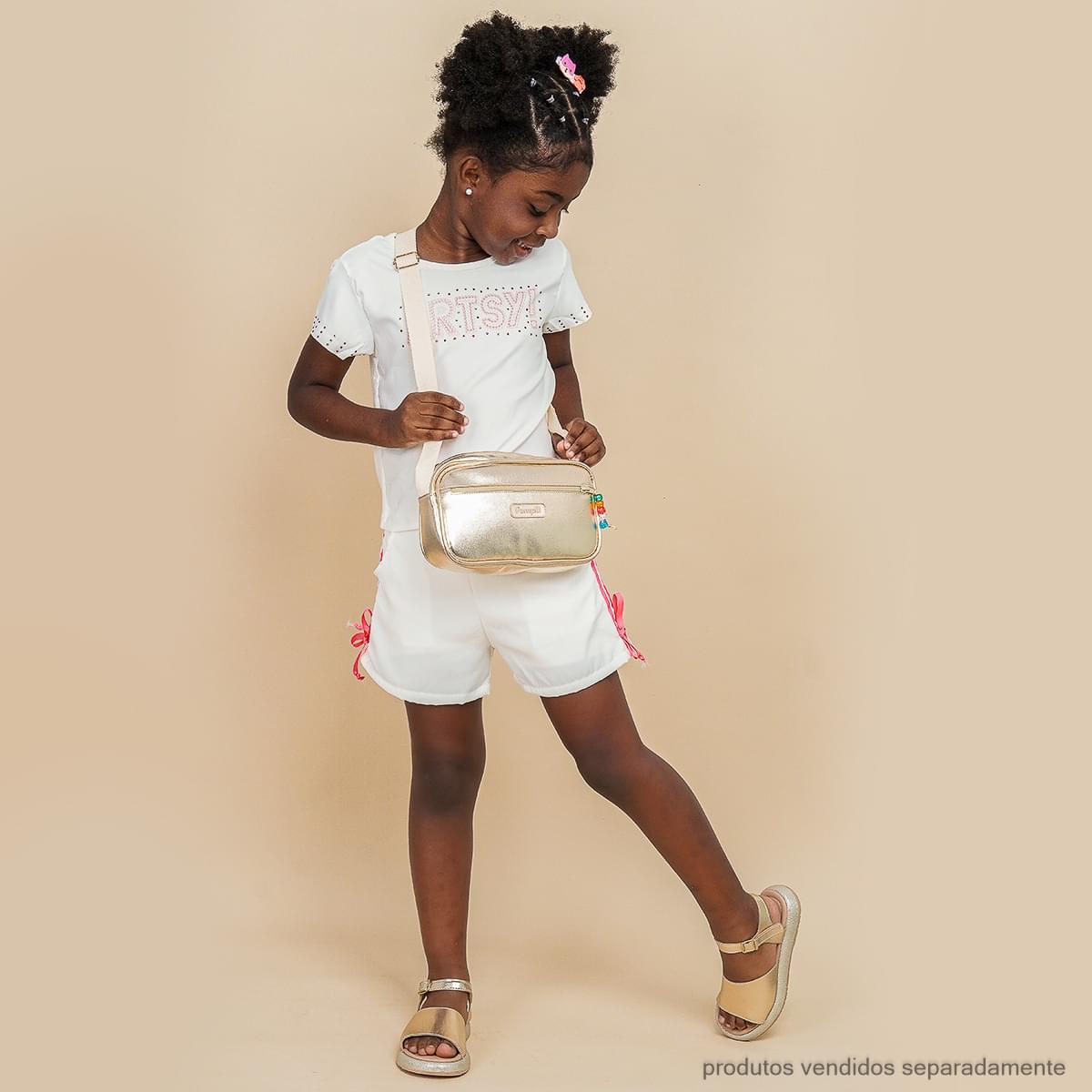 Camiseta Infantil Feminina Artsy Off White e Rosa