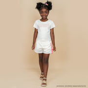 Short Infantil Pampili com Fita Rosa Neon Off White