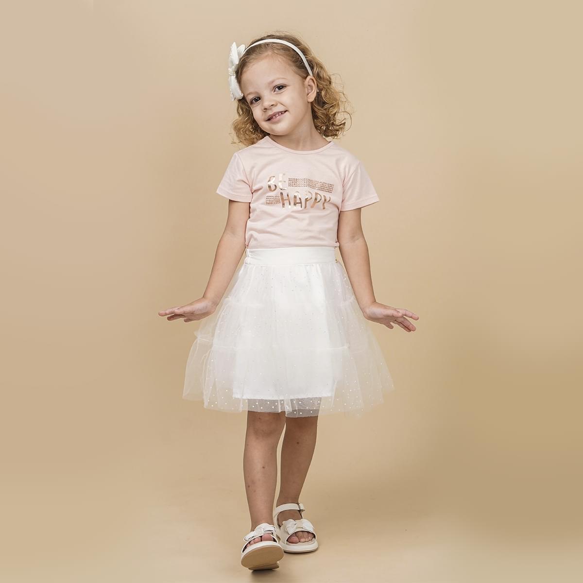 Camiseta Infantil Pampili Be Happy Metalizado Rosa Novo