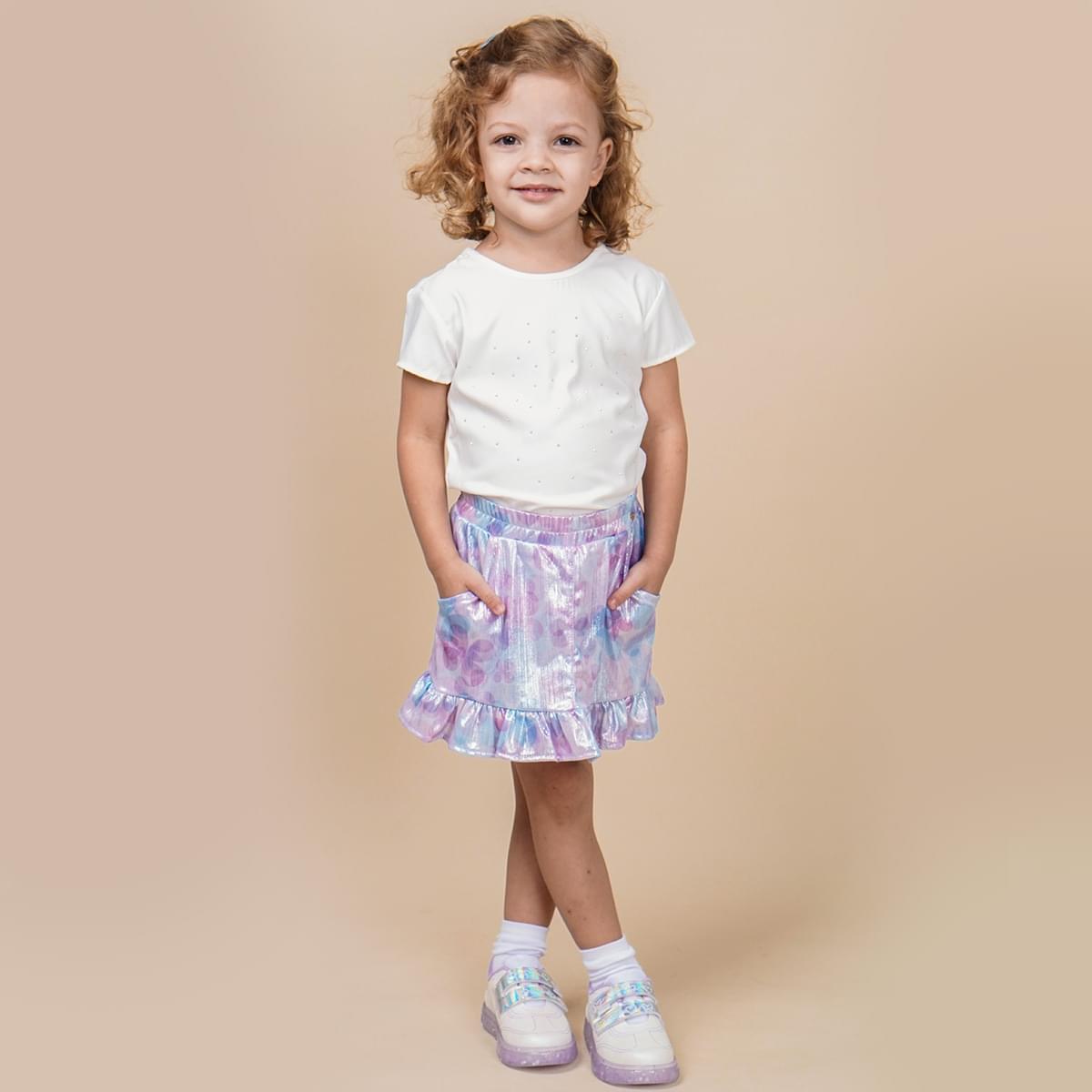 Saia Infantil Feminina Pampili Florida Prata
