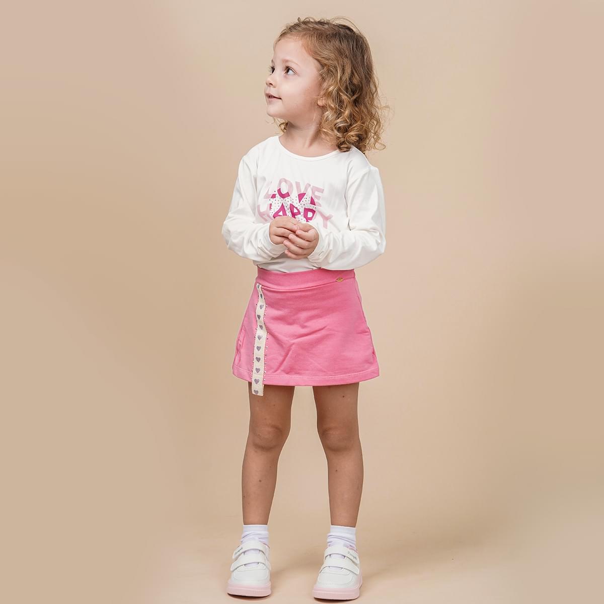Camiseta Infantil Pampili Manga Longa Love Happy Shine Off White