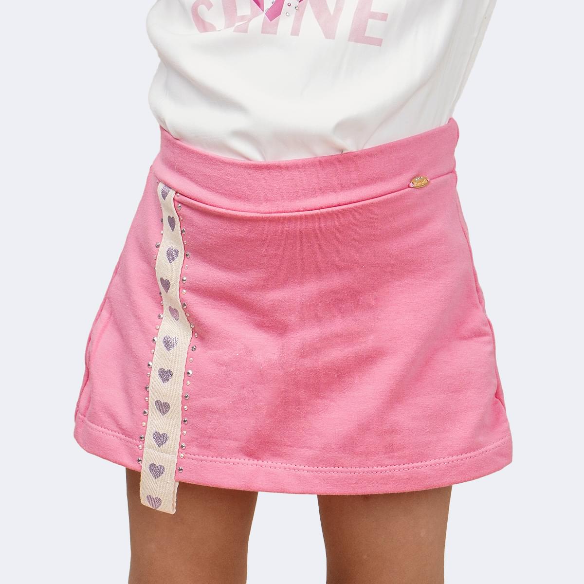Short Saia Infantil Pampili Corações Rosa