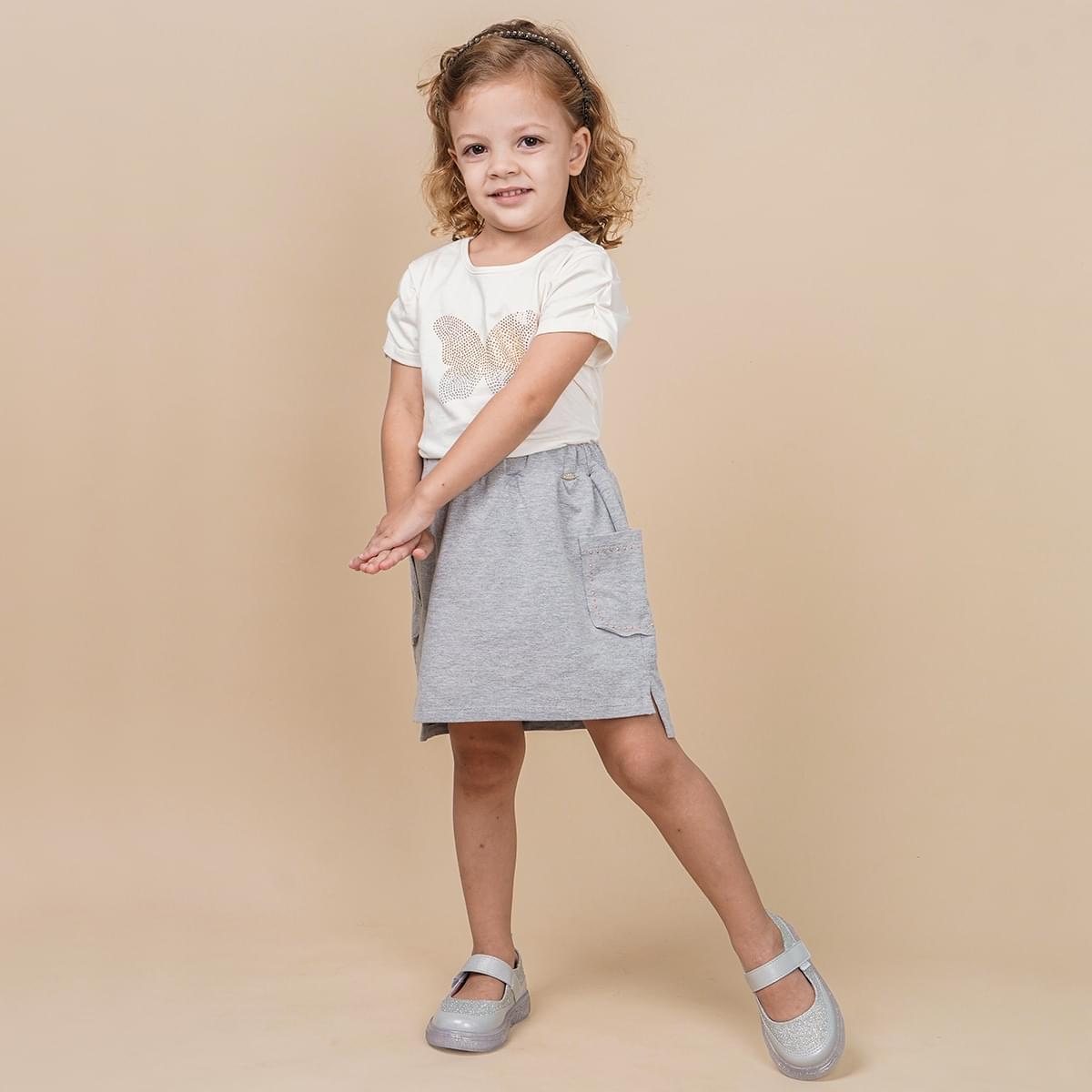 Saia Infantil Pampili com Bolso Lateral Strass Mescla
