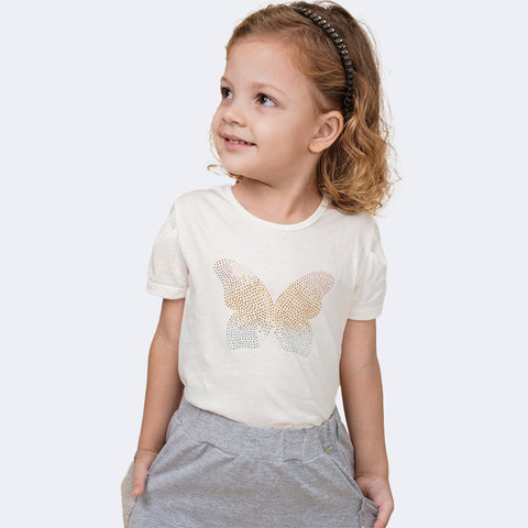 Camiseta Infantil Pampili com Borboleta Off White