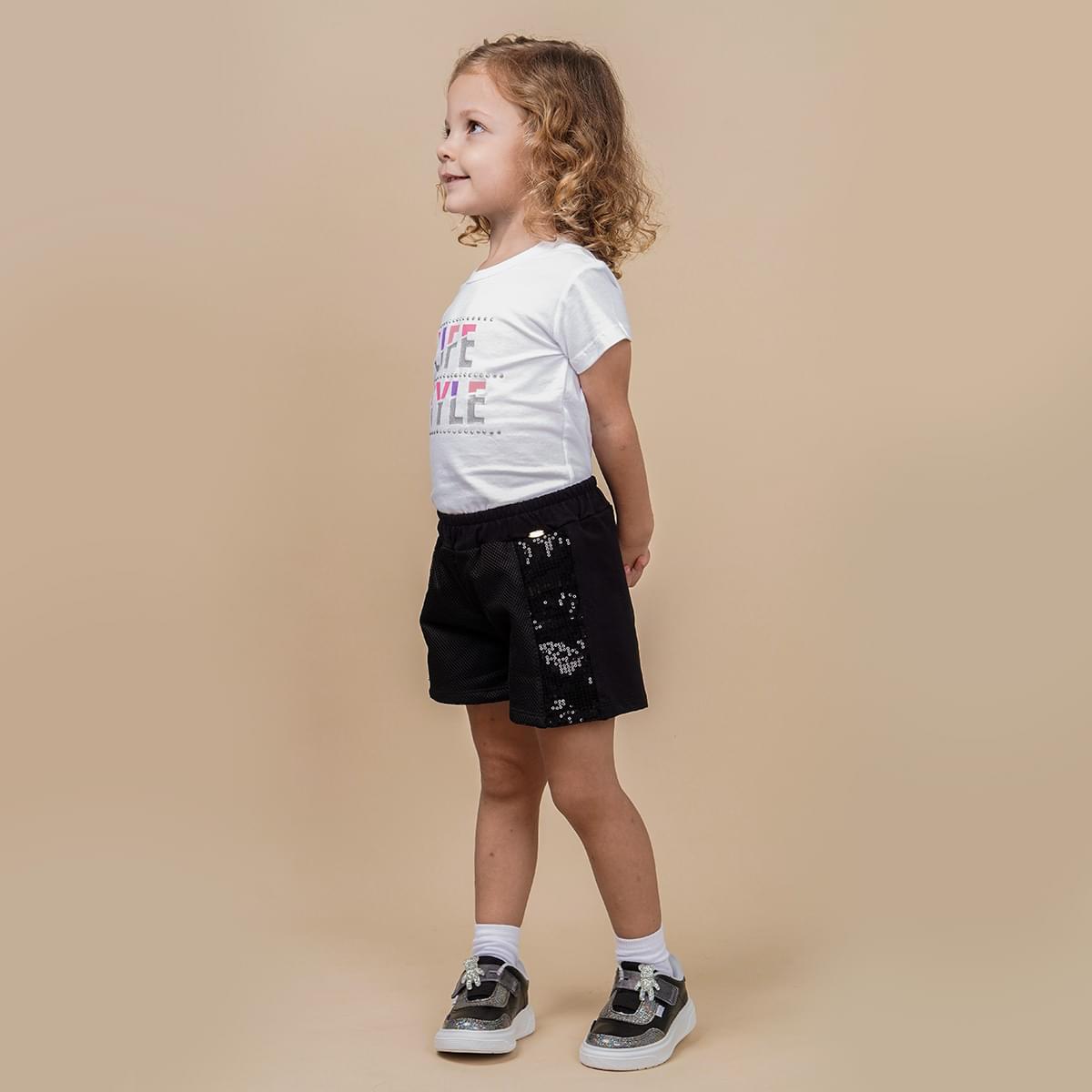 Shorts Infantil Feminino Telado com Paetê Preto