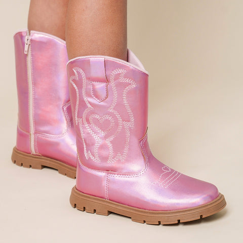 Bota Infantil Feminina Annie Western Rosa Metalizado