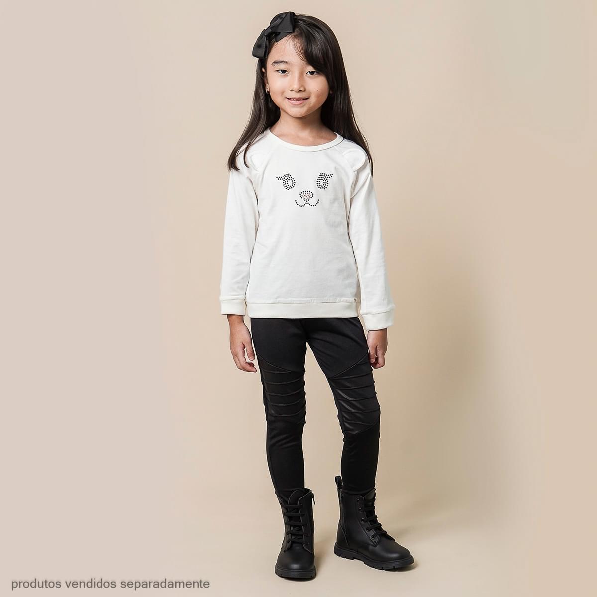 Camiseta Manga Longa Infantil Pampili Ursinha Off White
