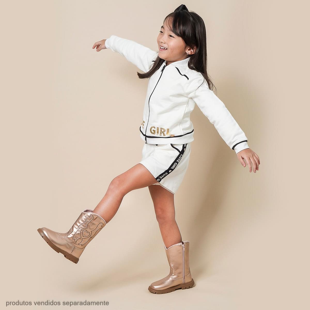 Short Infantil Pampili Moletom Off White e Preto