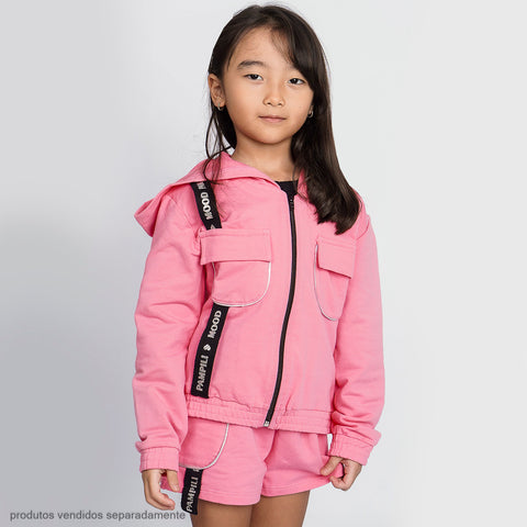 Jaqueta Infantil Feminina Pampili Capuz Mood Rosa