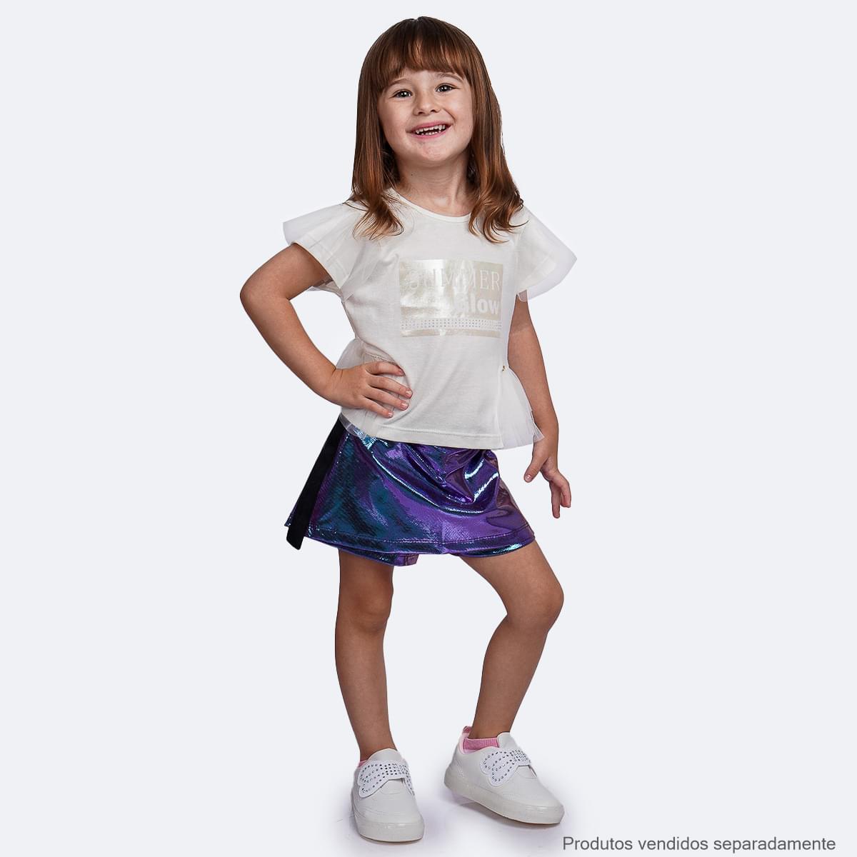 Camiseta Infantil Pampili Summer Glow Tule Off White - look completo