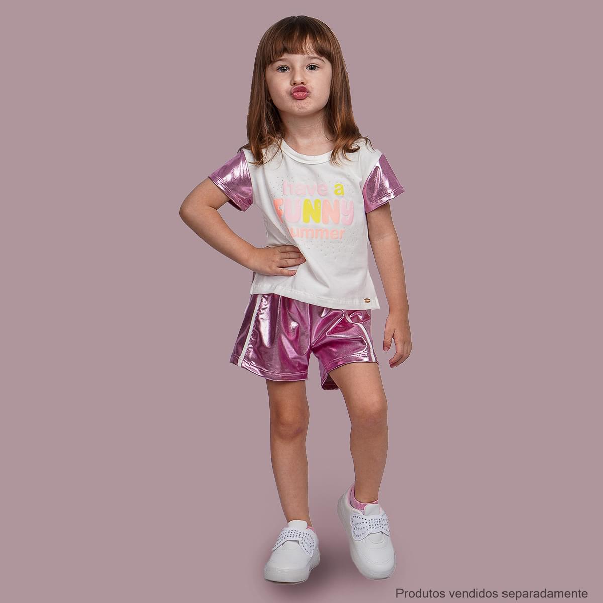 Short Infantil Pampili Pink Holográfico - look na menina