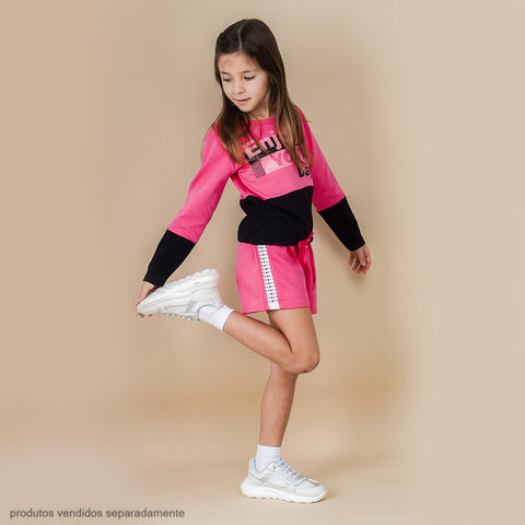 Blusa Infantil Pampili Moletom Enjoy Your Day Pink e Preta