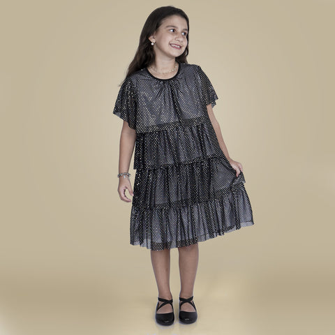 Vestido de Tule Infantil Pampili Camadas Glitter Preto