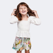 Conjunto Infantil Infanti Blusa Wave Lastex e Short Off White e Floral - na menina