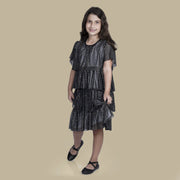 Vestido de Tule Infantil Pampili Camadas Glitter Preto