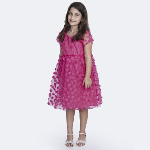 Vestido de Tule Infantil Pampili Flores Pink