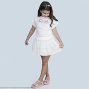 Saia de Tule Infantil Pampili Strass Coloridos Off White