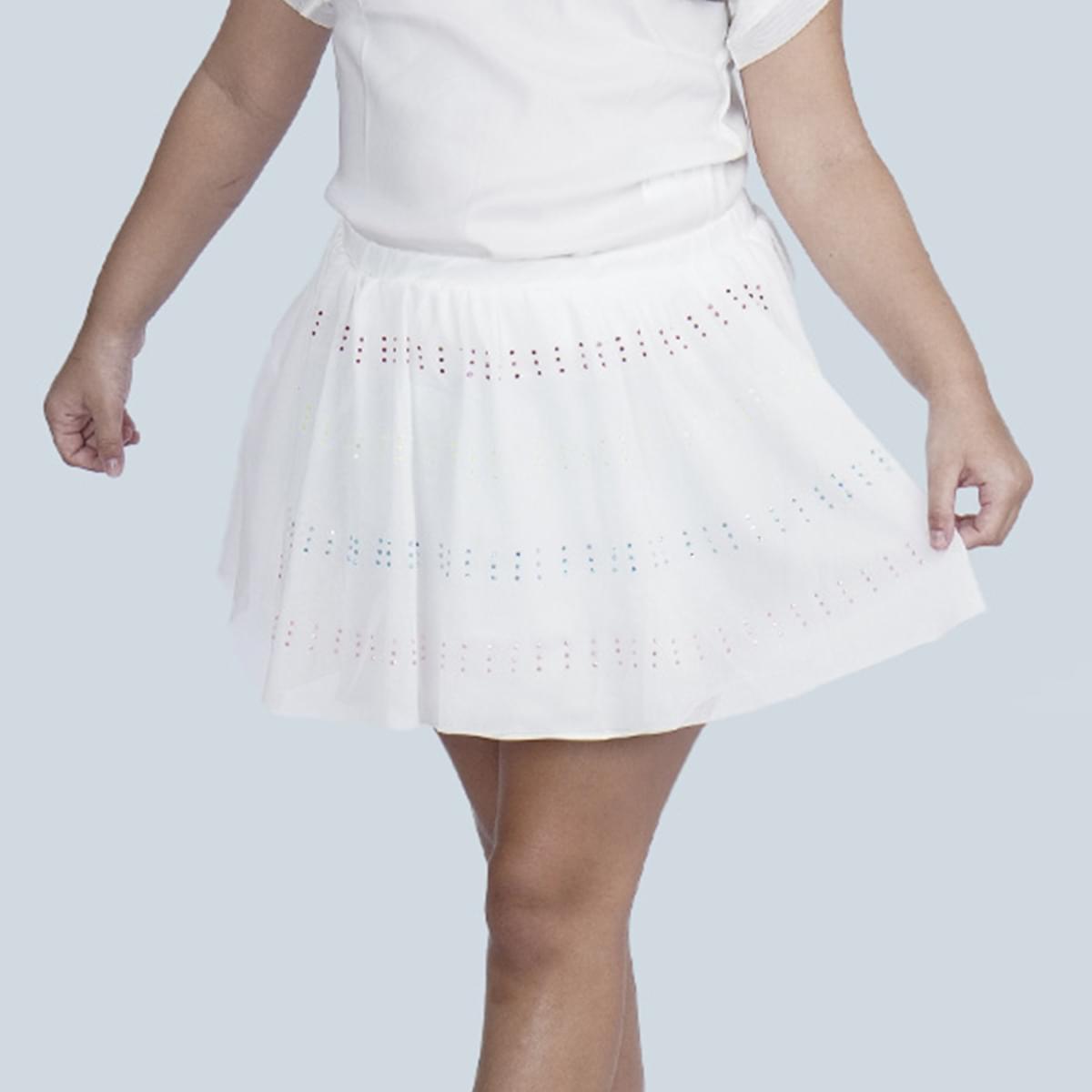 Saia de Tule Infantil Pampili Strass Coloridos Off White