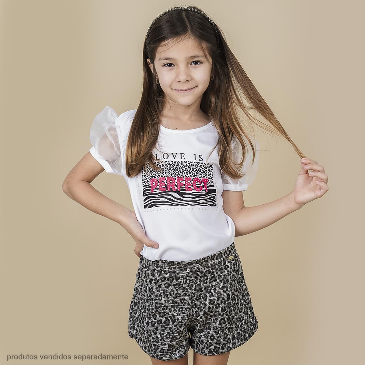 Camiseta T-Shirt Pampili Infantil Feminina Onça Perfect Branca