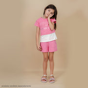 Camiseta Infantil Pampili Mood And Fashion Rosa e Off White