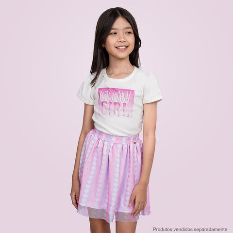 Camiseta Infantil Pampili Glow Girl Off White - conjunto na menina