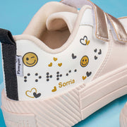 Tênis Infantil Feminino Pampili Max Sorria Braille Nude e Dourado