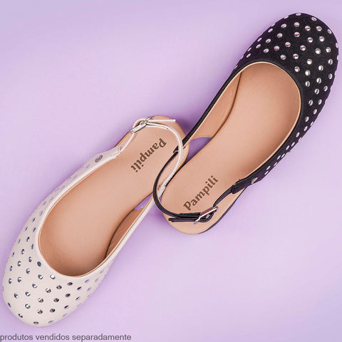 Sapatilha Slingback Pampili Ballet Tachas Preta