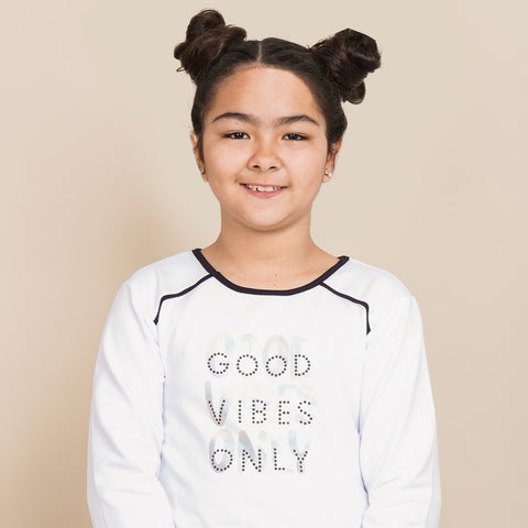 Camiseta Manga Longa Infantil Pampili Good Vibes Only Branca