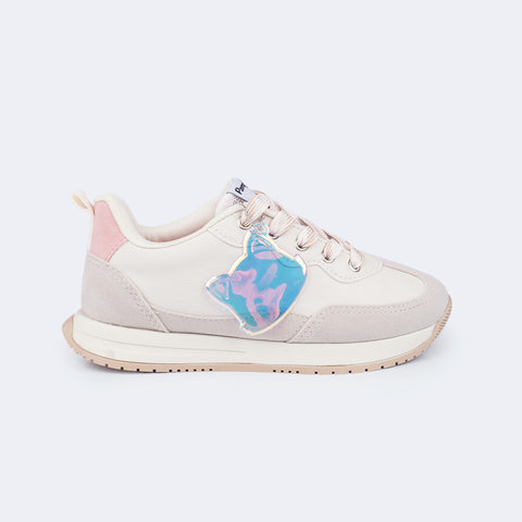 Tênis Infantil Feminino Zeal com Chaveiro Personalizado Bege