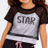 Camiseta Infantil Sobreposta Pampili Star Holográfica Preta e Prata