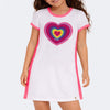 Vestido Infantil Pampili Corações Diversos Libras Branco e Pink Flúor