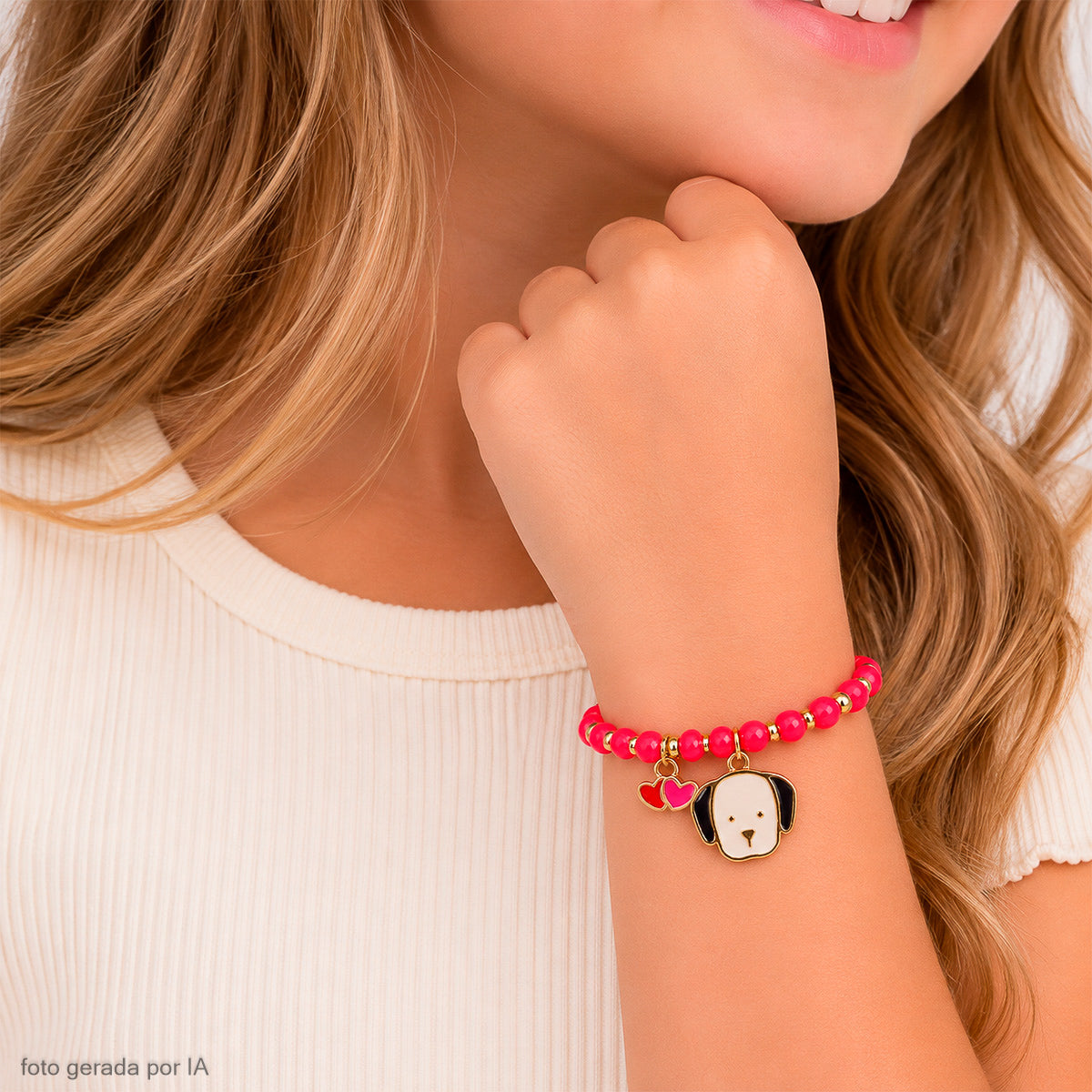 Pulseira Infantil Pampili I Love Dogs Pink