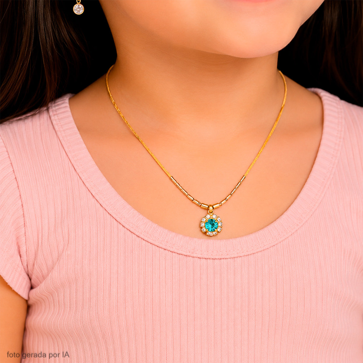 Colar Choker Infantil Pampili Flor Strass Tiffany