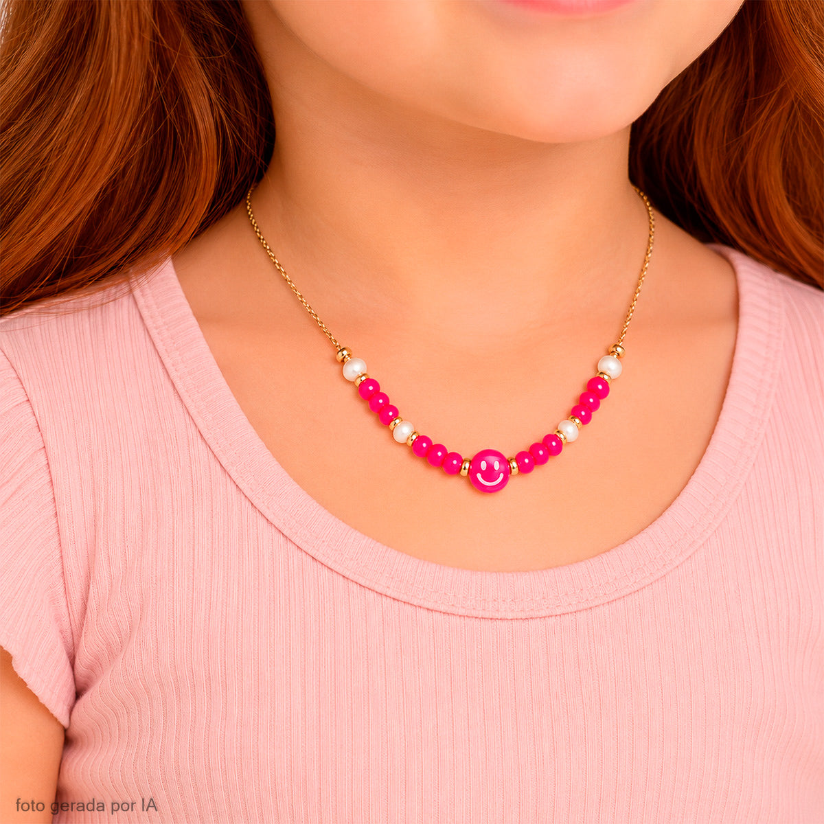 Colar Infantil Pampili Smile e Bolinhas Pink