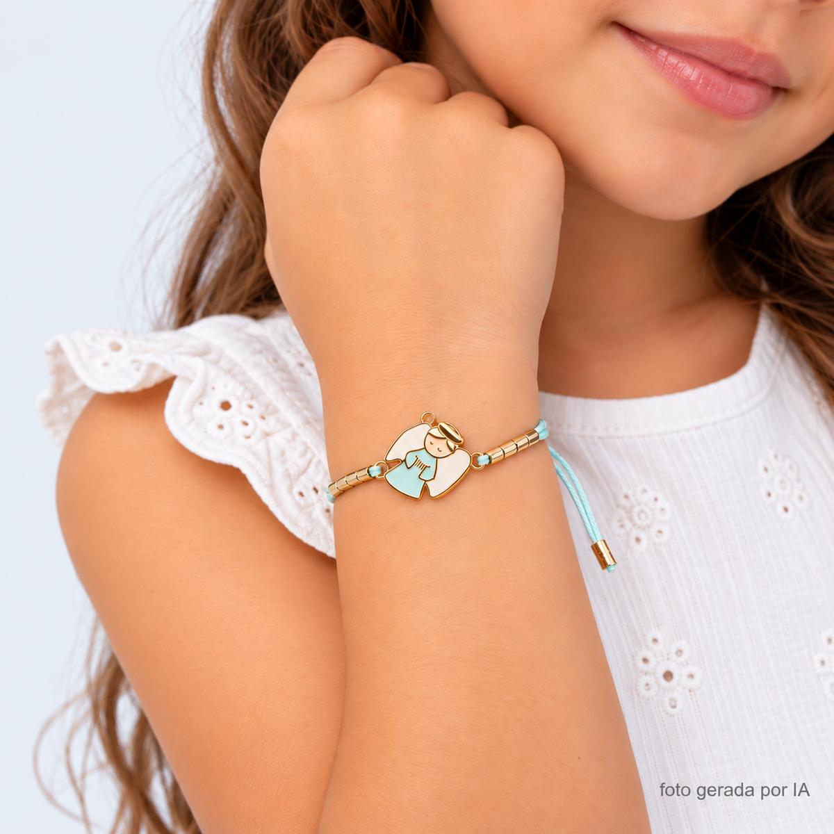 Pulseira Infantil Pampili Anjo Azul e Dourada