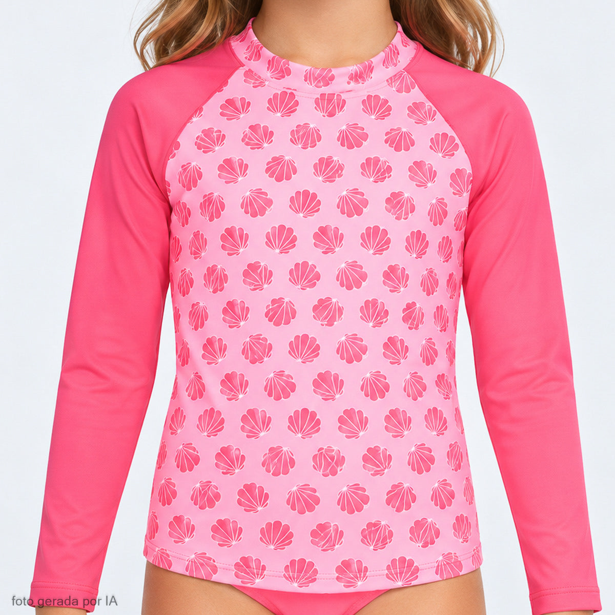 Blusa Uv Infantil Pampili Conchas Rosa Neon