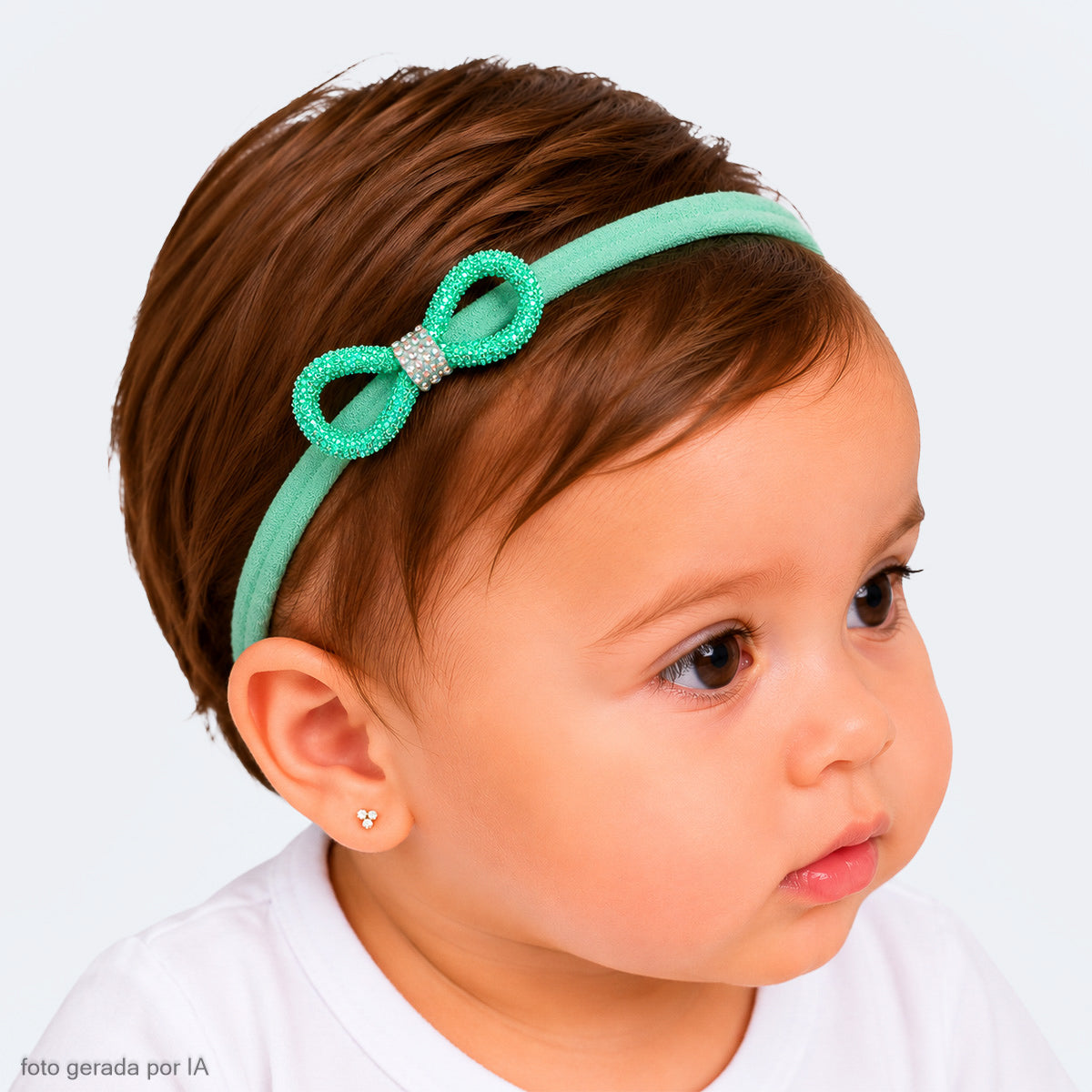 Faixa Para Cabelo Bebê Pampili Laço Glitter Brocado Verde