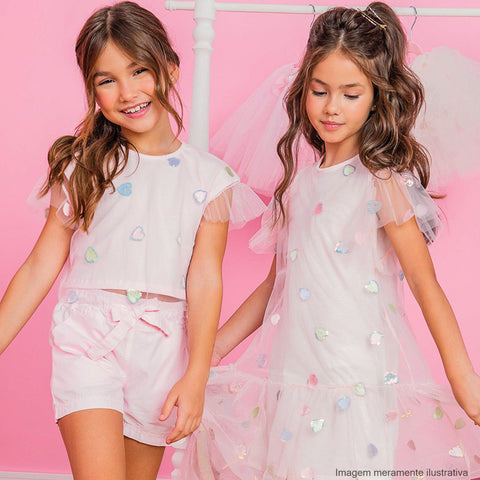 Conjunto Infantil Infanti Paetê e Tule Rosa - meninas com roupas estilosas