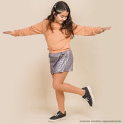 Blusa Infantil Vallen Moletom Manga Longa e Elástico Caramelo