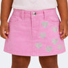 Short Saia Jeans Infantil Pampili Coração Paetê Rosa Bale