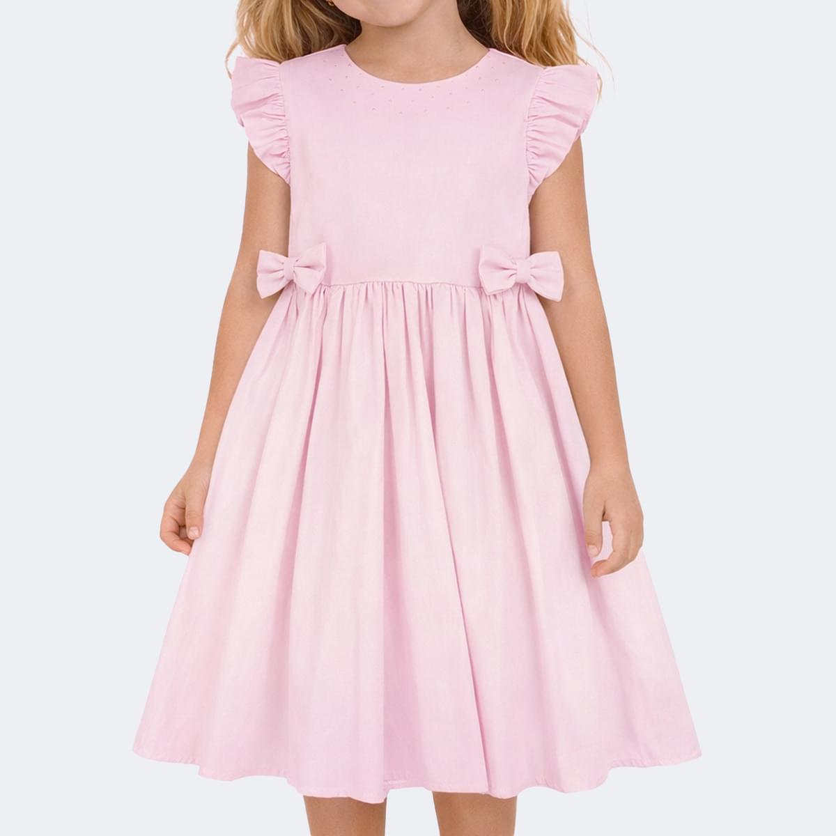 Vestido Infantil Pampili Rodado com Lacinho Lateral Rosa