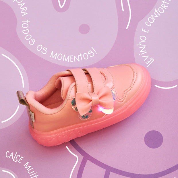 Tênis de Led Infantil Pampili Sneaker Luz Calce Fácil Laço Pessêgo