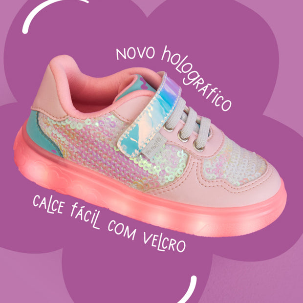 Tênis de Led Infantil Pampili Sneaker Luz Paetê Colorido